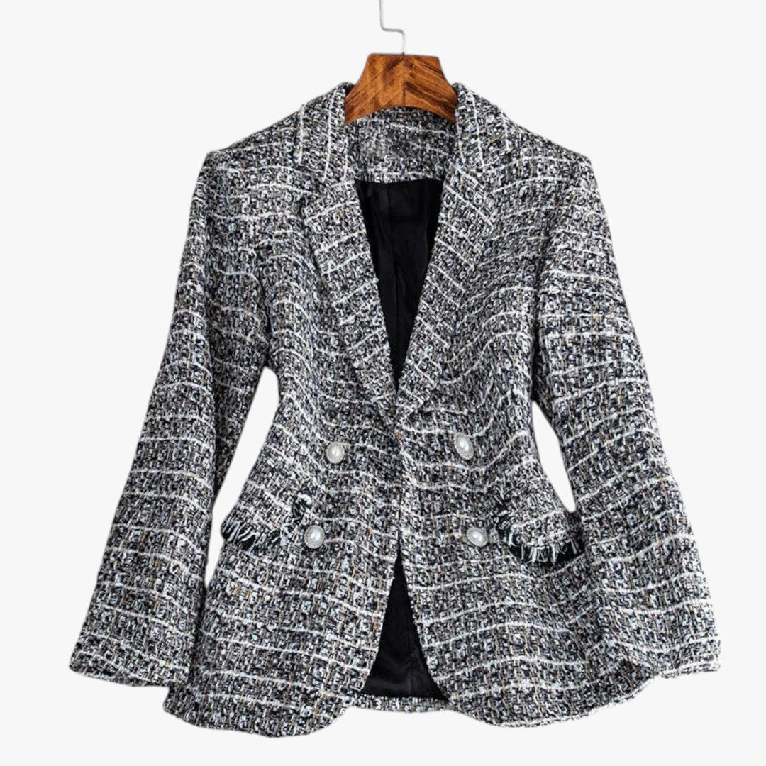 Jace & Rose Chic Tweed Blazer with Pockets and Button for Women