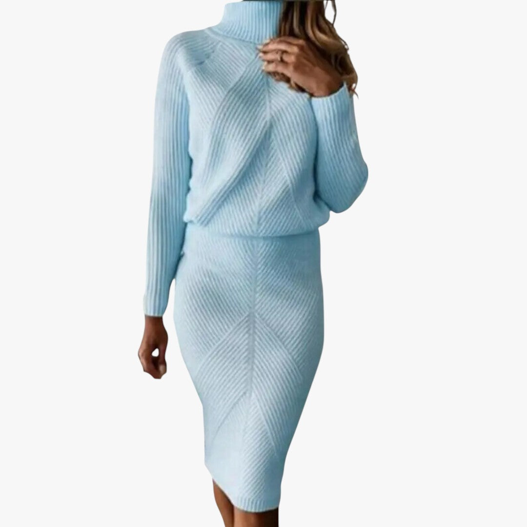 Jace & Rose Classic Turtleneck Knitted Top with Narrow Skirt 2-Piece Set for Women