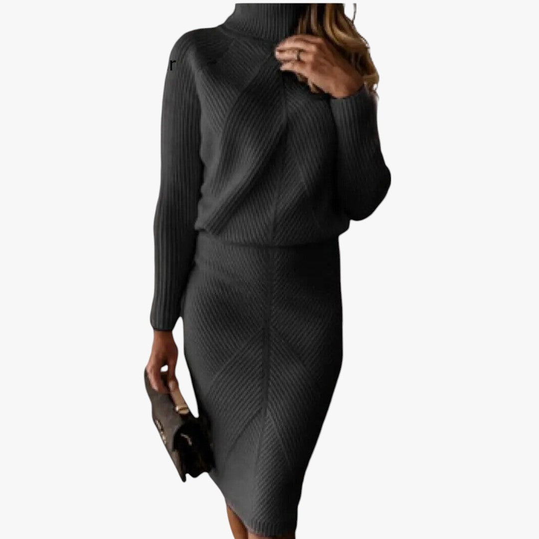 Jace & Rose Classic Turtleneck Knitted Top with Narrow Skirt 2-Piece Set for Women