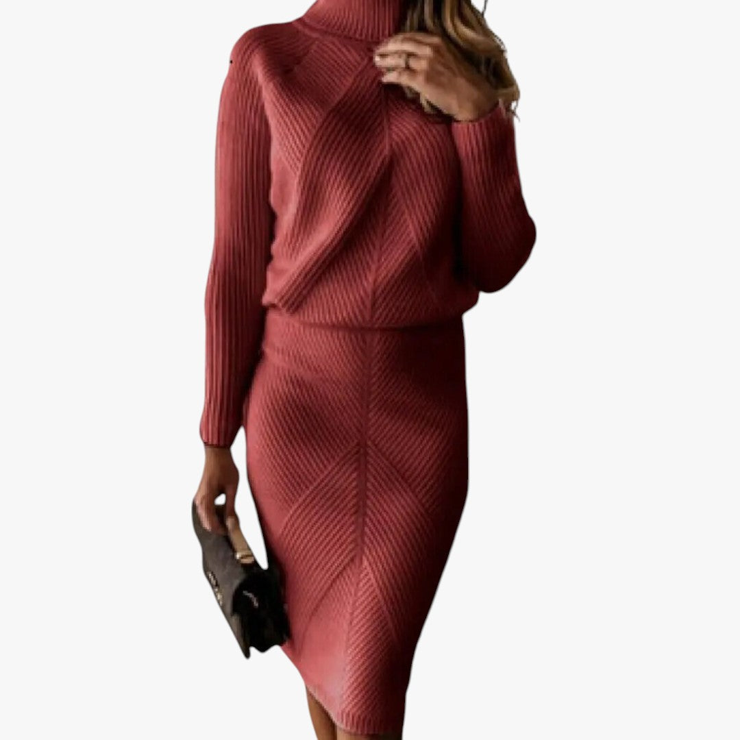 Jace & Rose Classic Turtleneck Knitted Top with Narrow Skirt 2-Piece Set for Women
