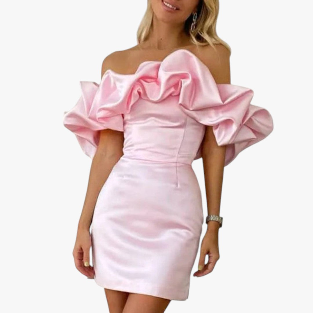 Jace & Rose Elegant Cocktail Mini Dress with Ruffle Off Shoulder for Women