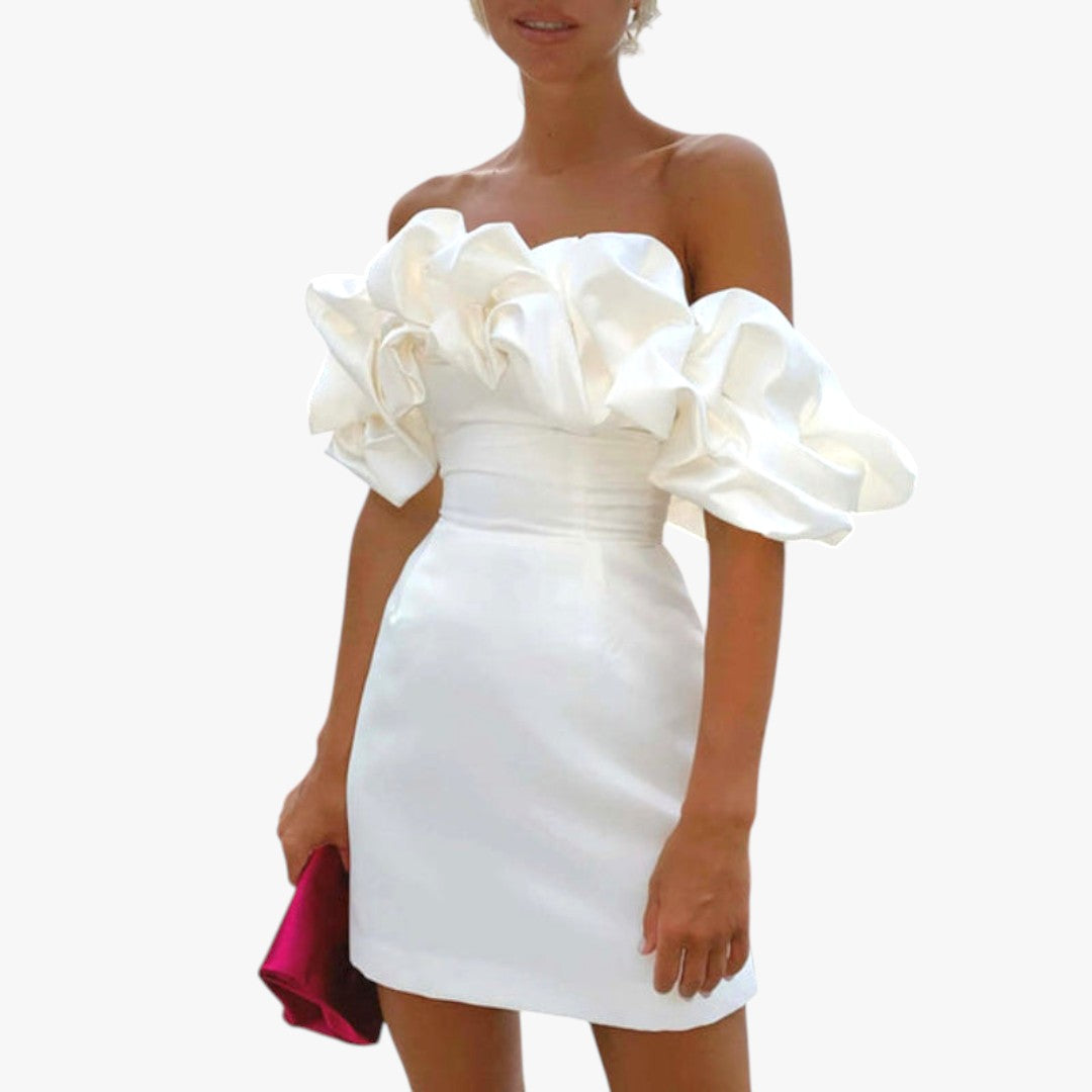 Jace & Rose Elegant Cocktail Mini Dress with Ruffle Off Shoulder for Women
