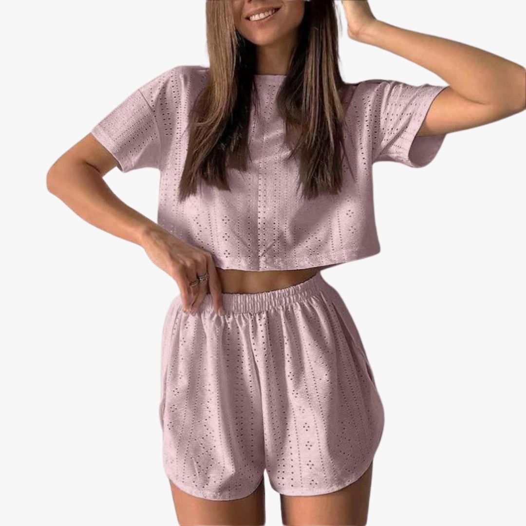 Jace & Rose 2-Piece Set Breathable Cotton Blend Crop Top & Shorts Relaxed Fit for Women