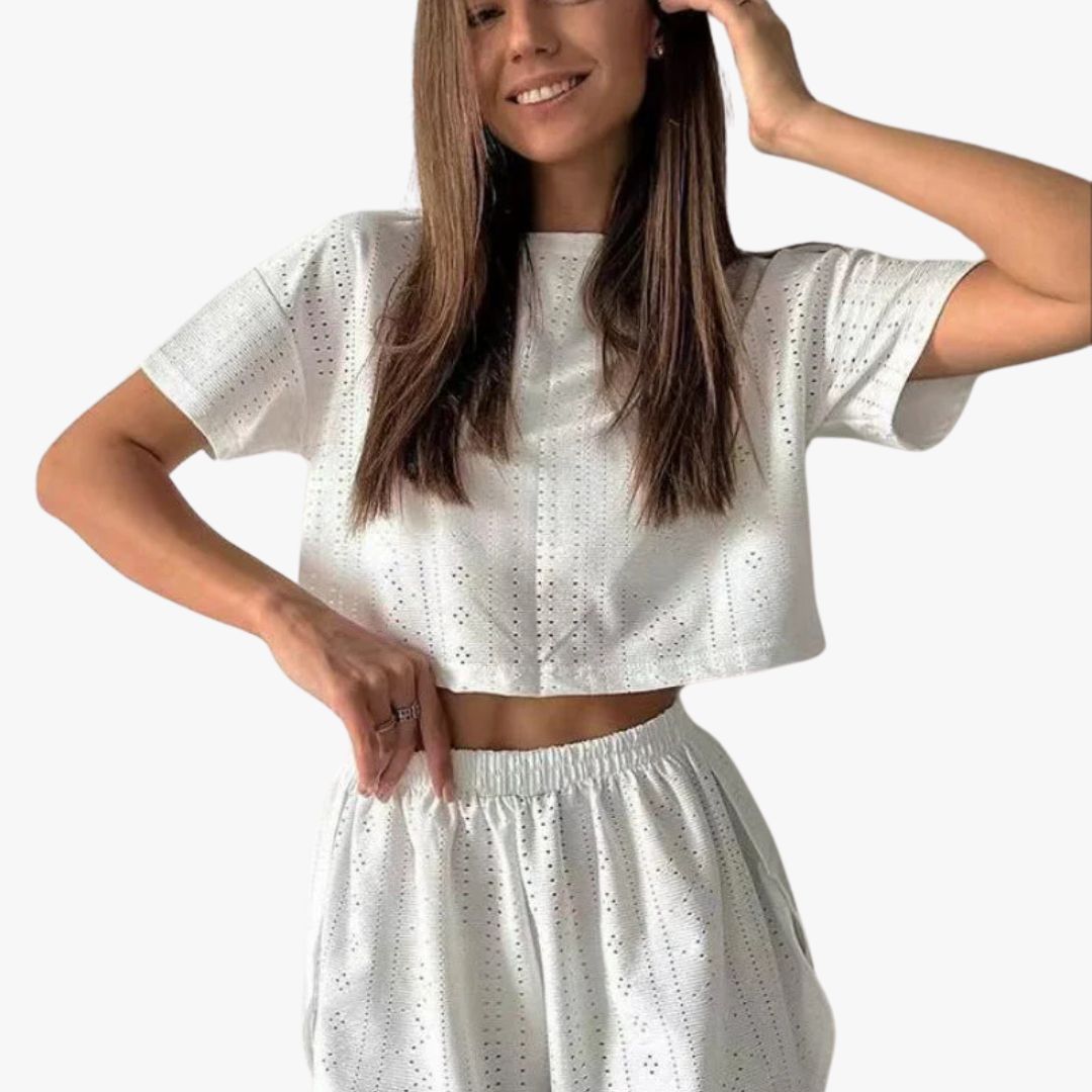 Jace & Rose 2-Piece Set Breathable Cotton Blend Crop Top & Shorts Relaxed Fit for Women