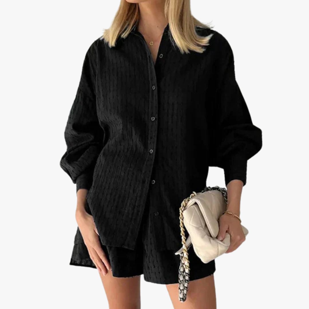 Jace & Rose 2-Piece Set Button-Up Shirt & High-Waisted Shorts Relaxed Fit Breathable Fabric for Women