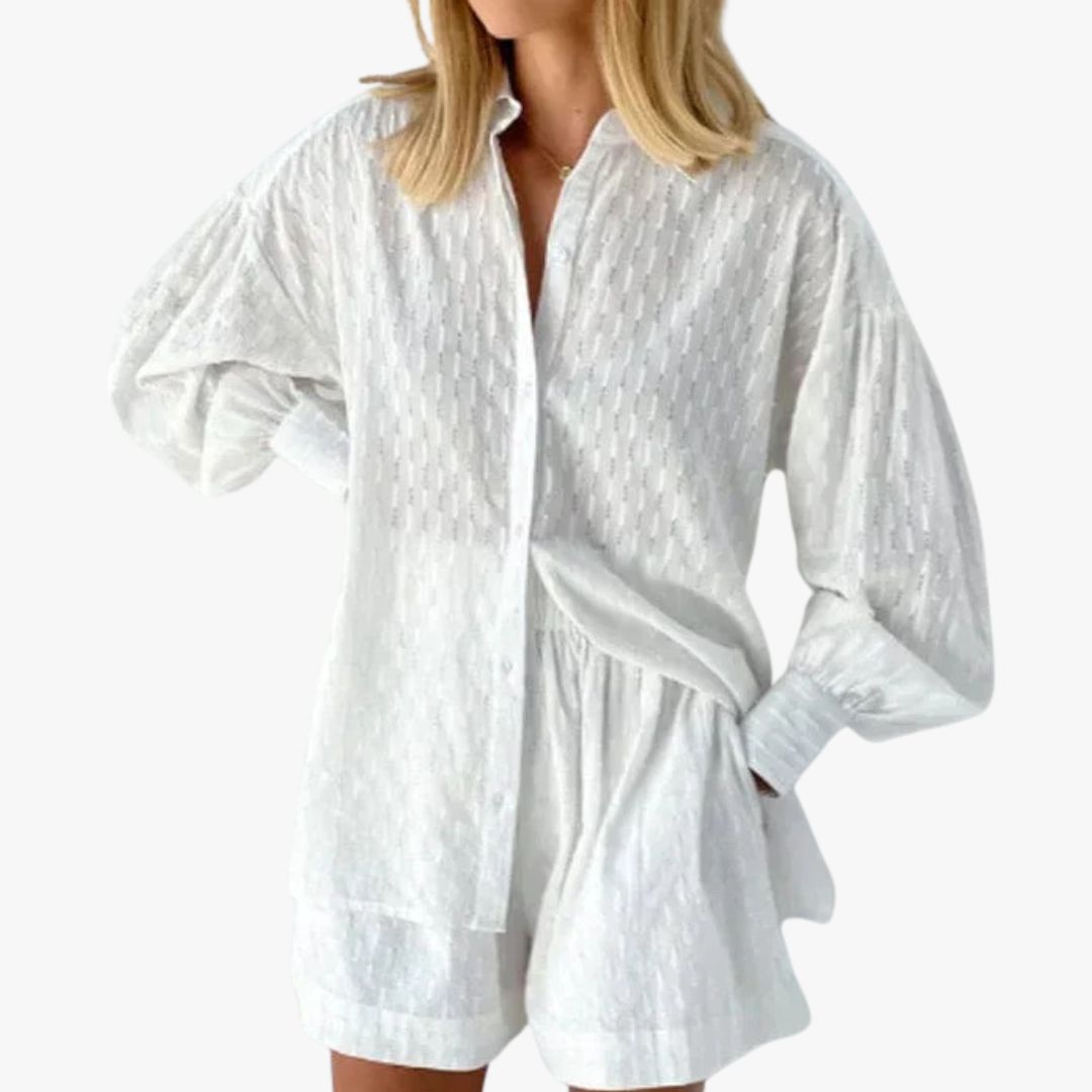 Jace & Rose 2-Piece Set Button-Up Shirt & High-Waisted Shorts Relaxed Fit Breathable Fabric for Women
