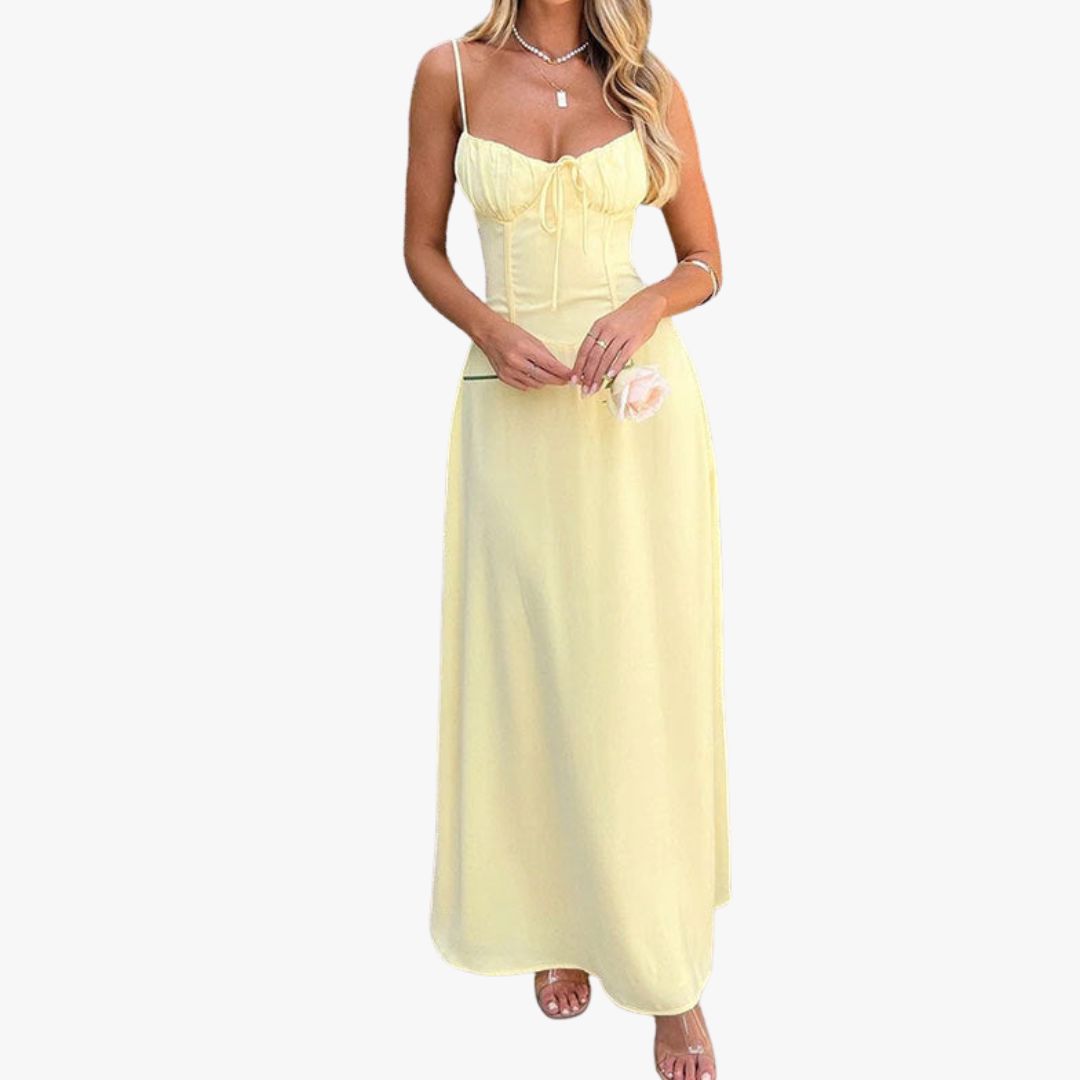 Jace & Rose A-Line Dress Satin Feel Ruched Bodice Strappy Maxi Dress for Women