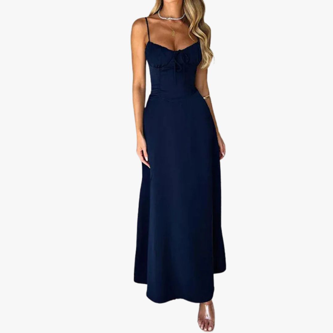 Jace & Rose A-Line Dress Satin Feel Ruched Bodice Strappy Maxi Dress for Women