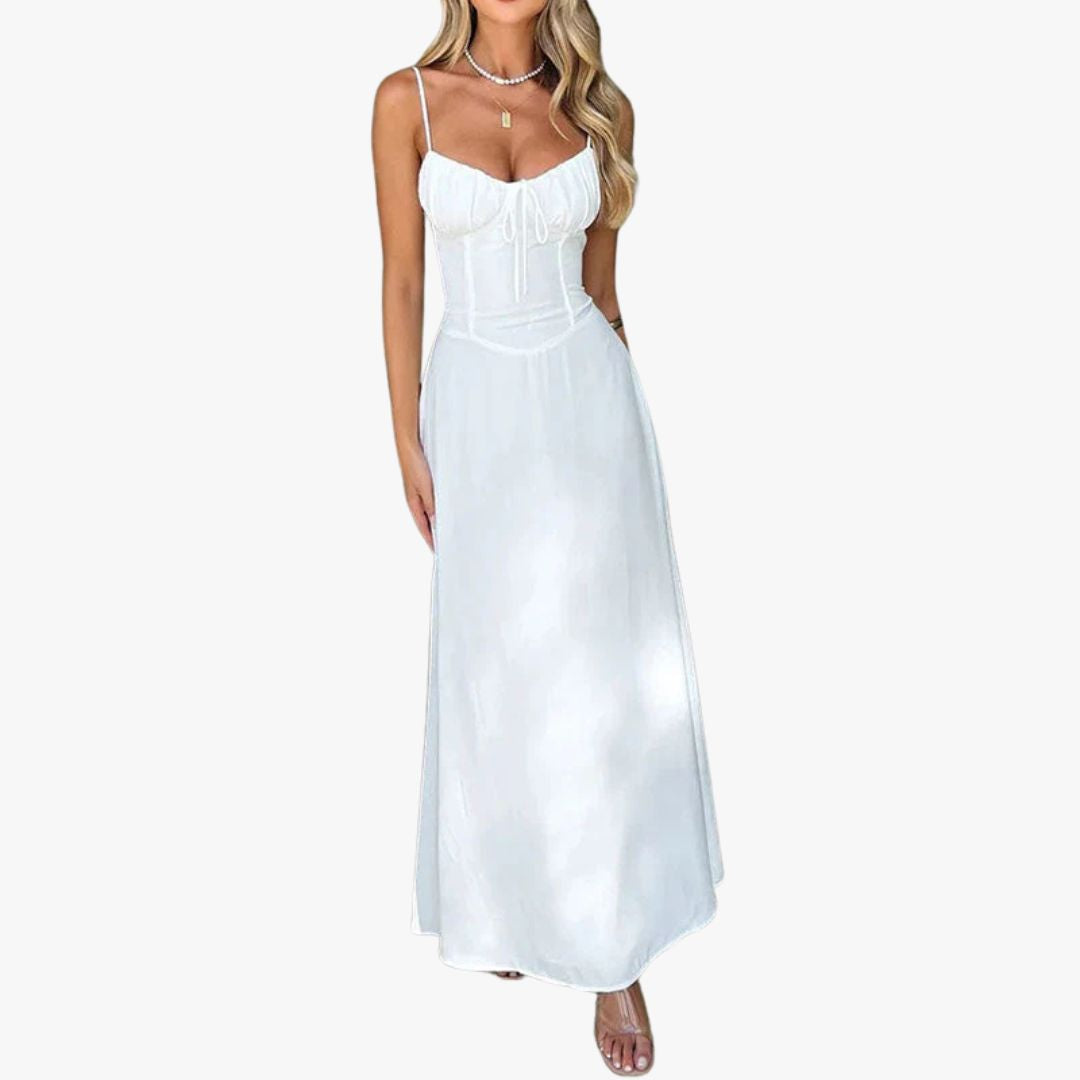 Jace & Rose A-Line Dress Satin Feel Ruched Bodice Strappy Maxi Dress for Women