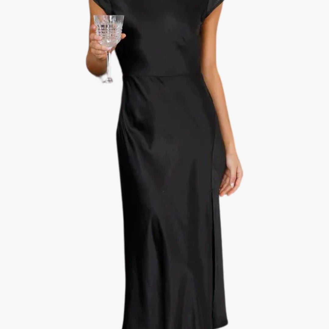 Jace & Rose Backless Satin Evening Elegant Midi Dress
