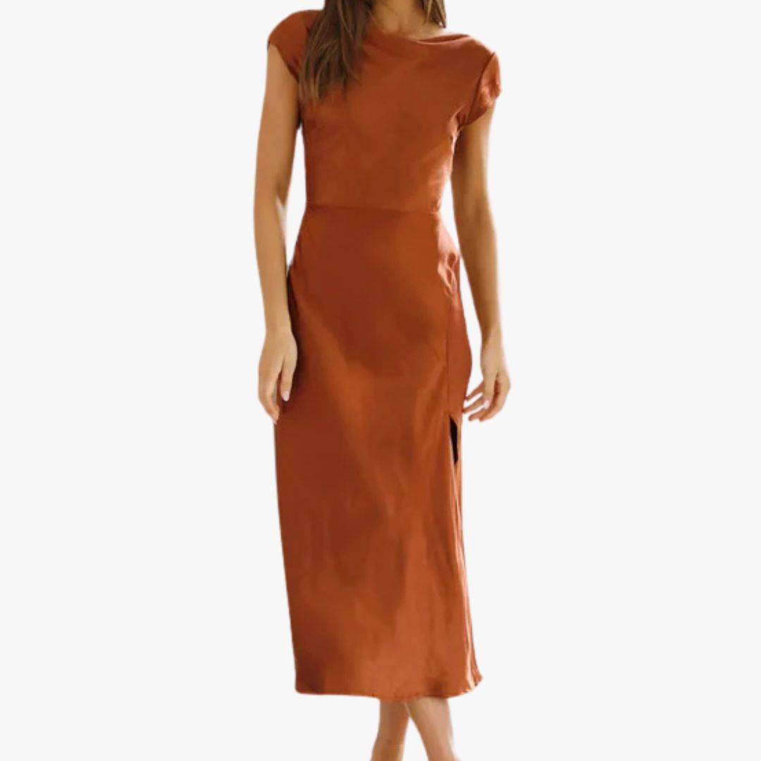 Jace & Rose Backless Satin Evening Elegant Midi Dress