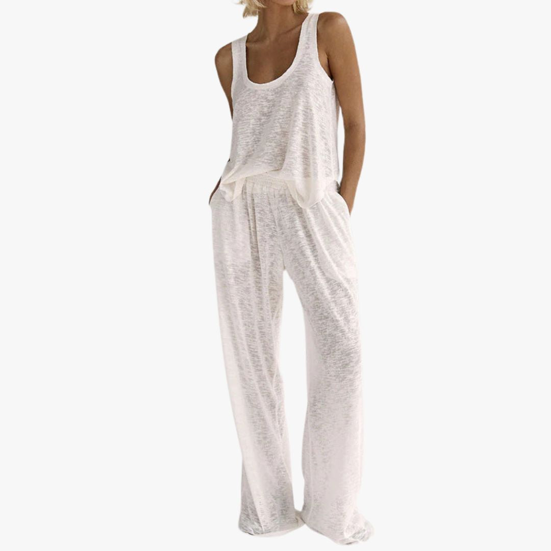 Jace & Rose Beach Loungewear Set Soft Jersey Twist-Front Crop Top Wide-Leg Trousers for Women