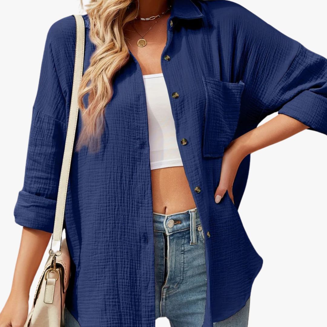 Jace & Rose Button-Up Shirt Lightweight Cotton Long Sleeve Casual Wear for Women