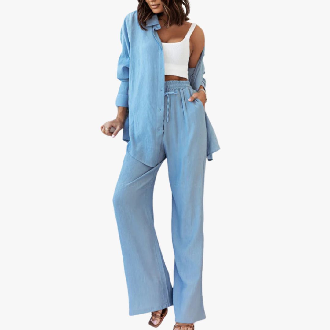 Jace & Rose Casual Chic 2-Piece Set Relaxed Shirt Wide-Leg Pants Effortless Style for Women