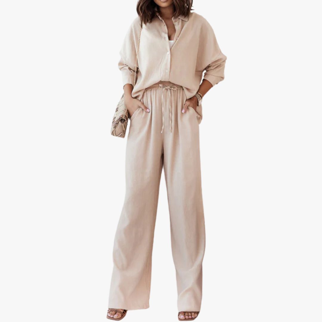 Jace & Rose Casual Chic 2-Piece Set Relaxed Shirt Wide-Leg Pants Effortless Style for Women