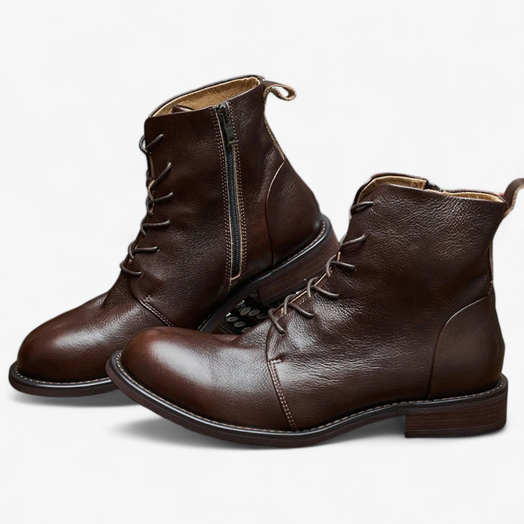 Jace & Rose Casual Leather Boots with Zipper and Lace Up for Men