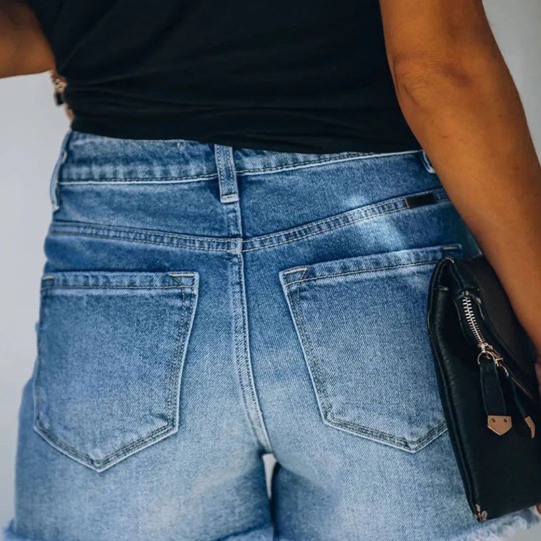 Jace & Rose Casual Plain Ripped Denim Summer Shorts for Women