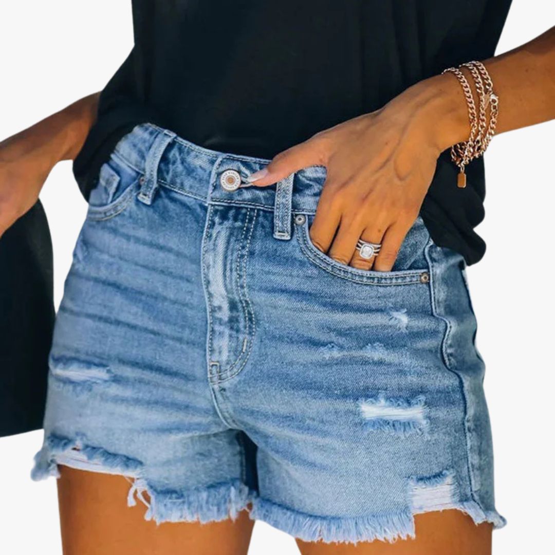 Jace & Rose Casual Plain Ripped Denim Summer Shorts for Women