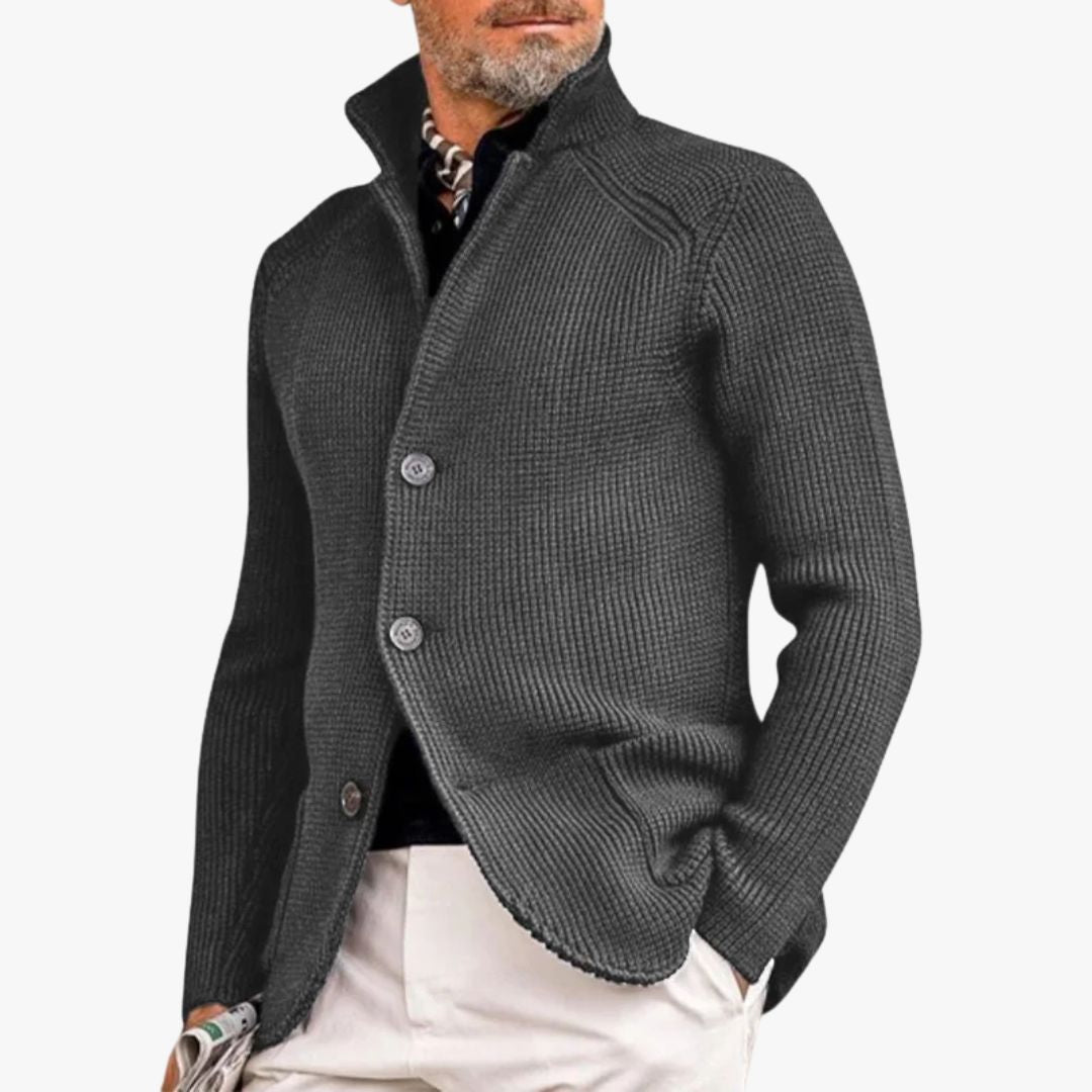 Jace & Rose | Classic Button-Up Sweater with Ribbed Design for Men