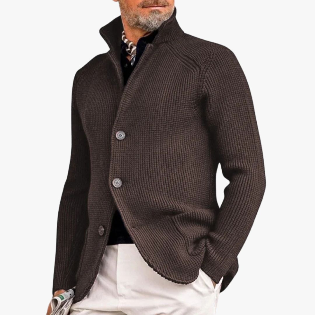 Jace & Rose | Classic Button-Up Sweater with Ribbed Design for Men
