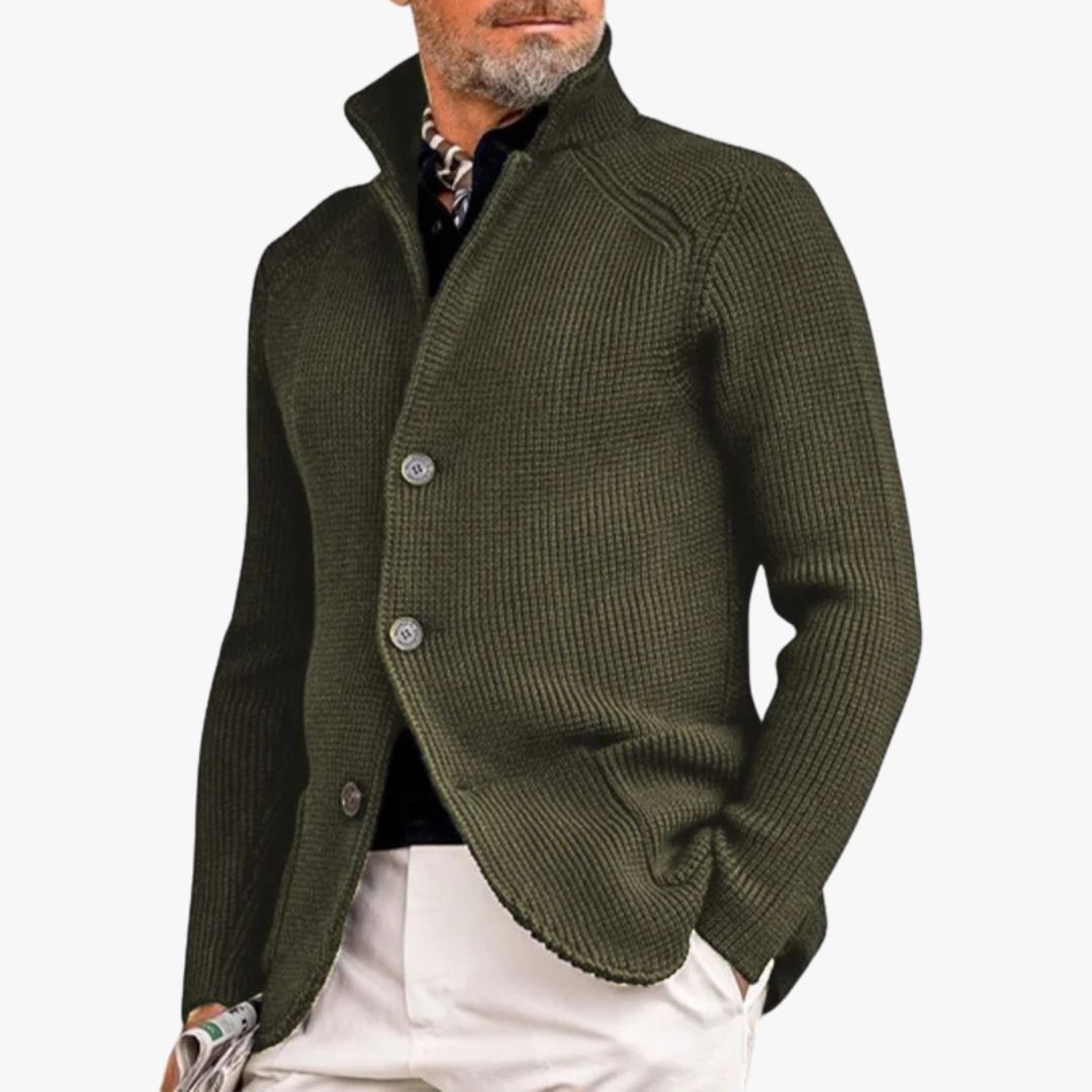 Jace & Rose | Classic Button-Up Sweater with Ribbed Design for Men