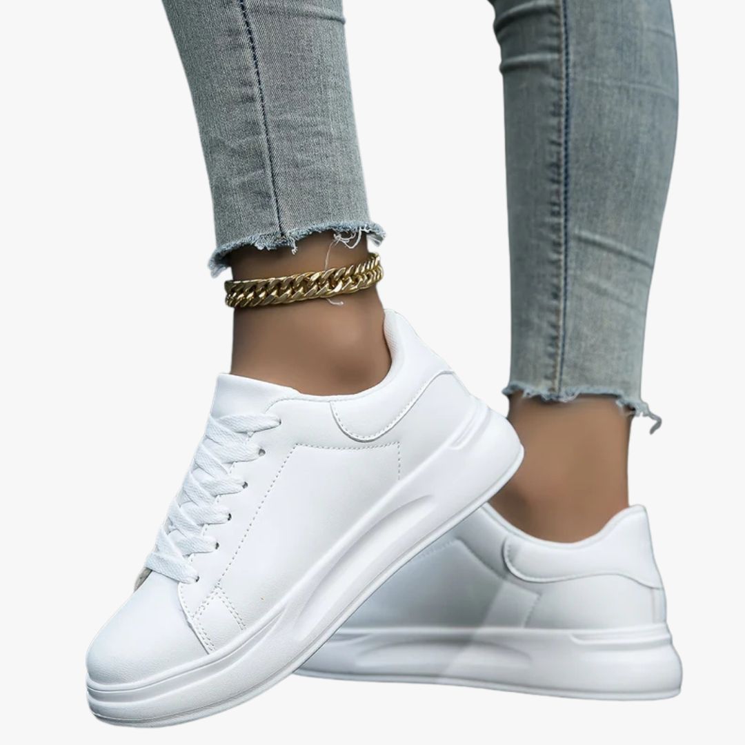 Jace & Rose Clean White Leather Sneakers for Women