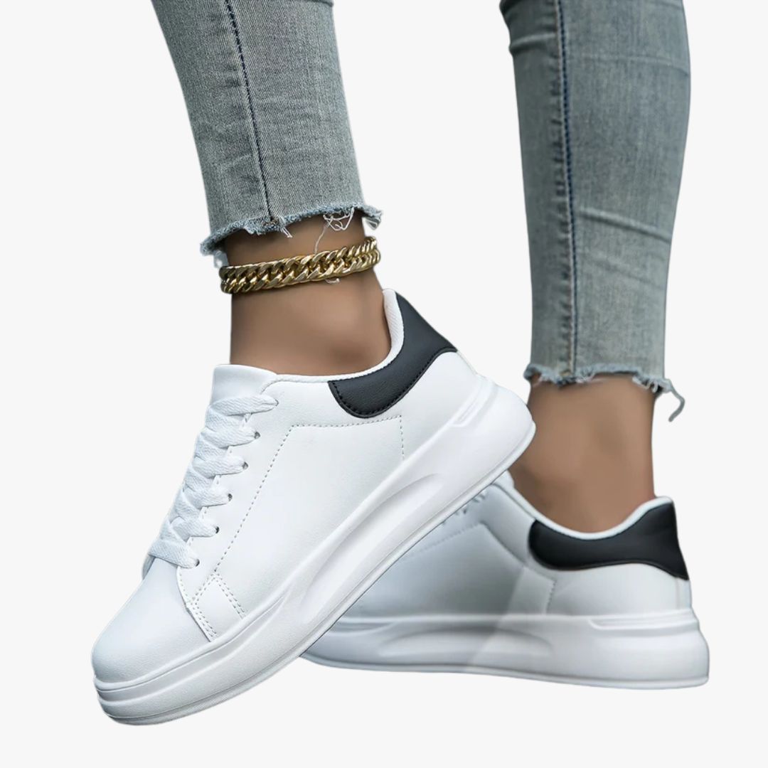 Jace & Rose Clean White Leather Sneakers for Women