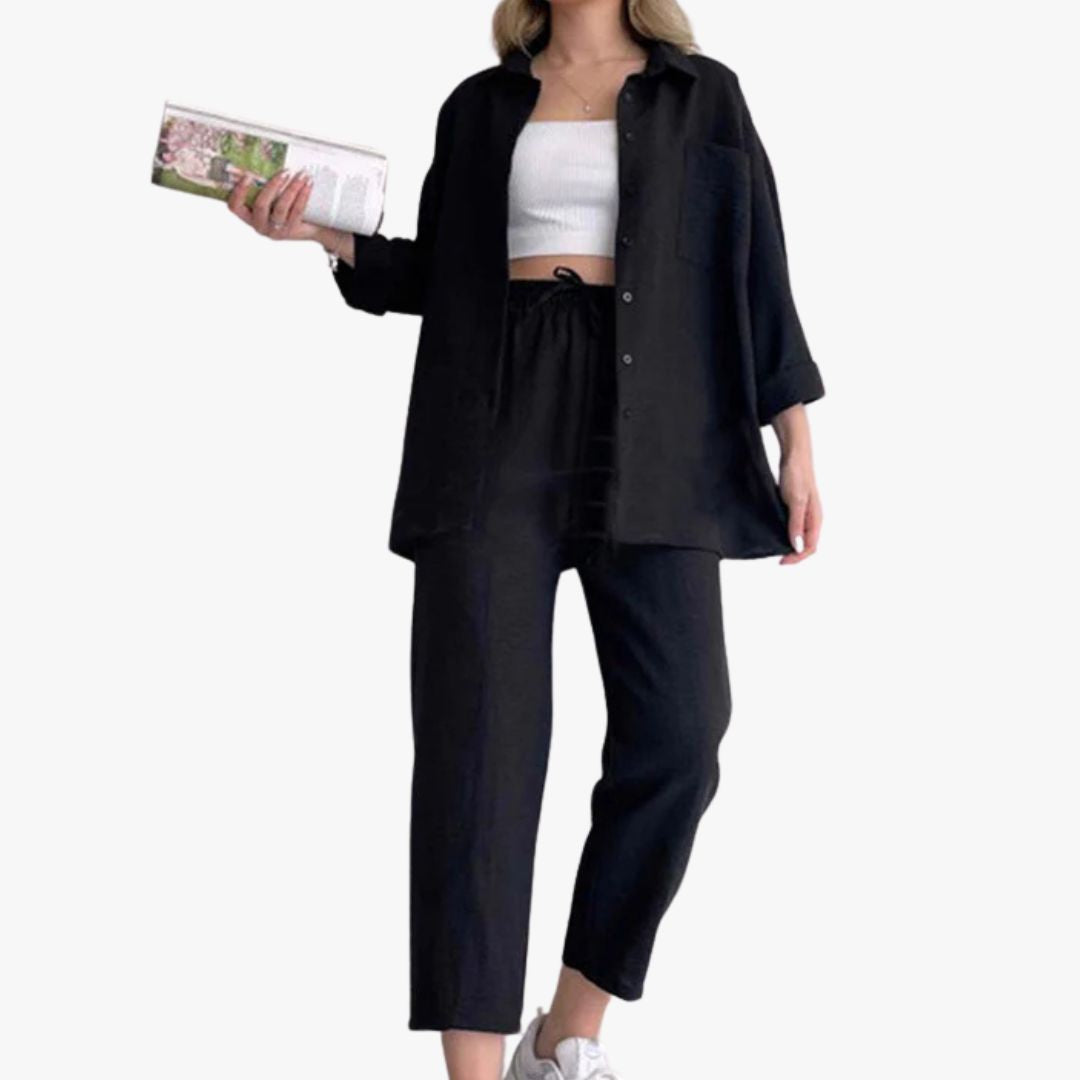 Jace & Rose Co-Ord 2-Piece Set Oversized Button-Up Shirt & Wide-Leg Trousers Relaxed Fit for Women