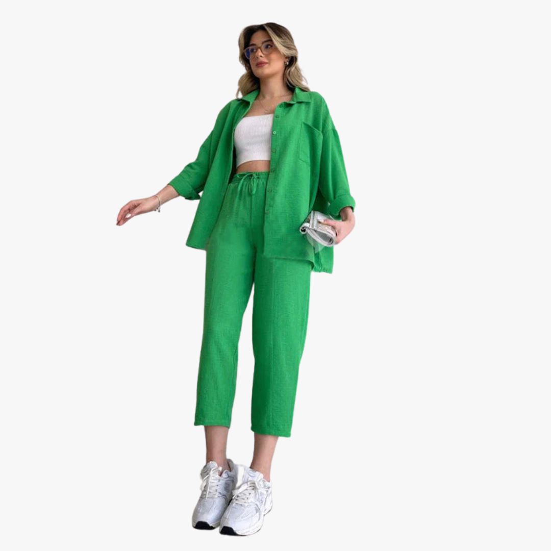 Jace & Rose Co-Ord 2-Piece Set Oversized Button-Up Shirt & Wide-Leg Trousers Relaxed Fit for Women