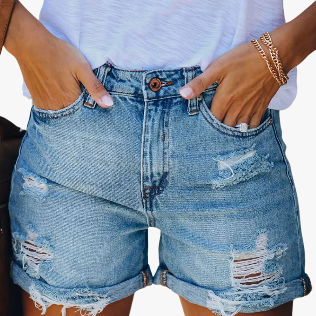 Jace & Rose Cool Denim Shorts With Rips and Fringes for Women