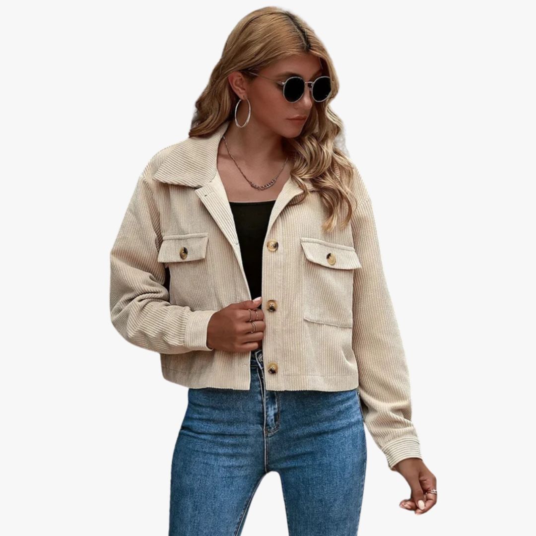 Jace & Rose Cropped Relaxed Fit Button-Up Shirt Collar Long Sleeve Jacket for Women