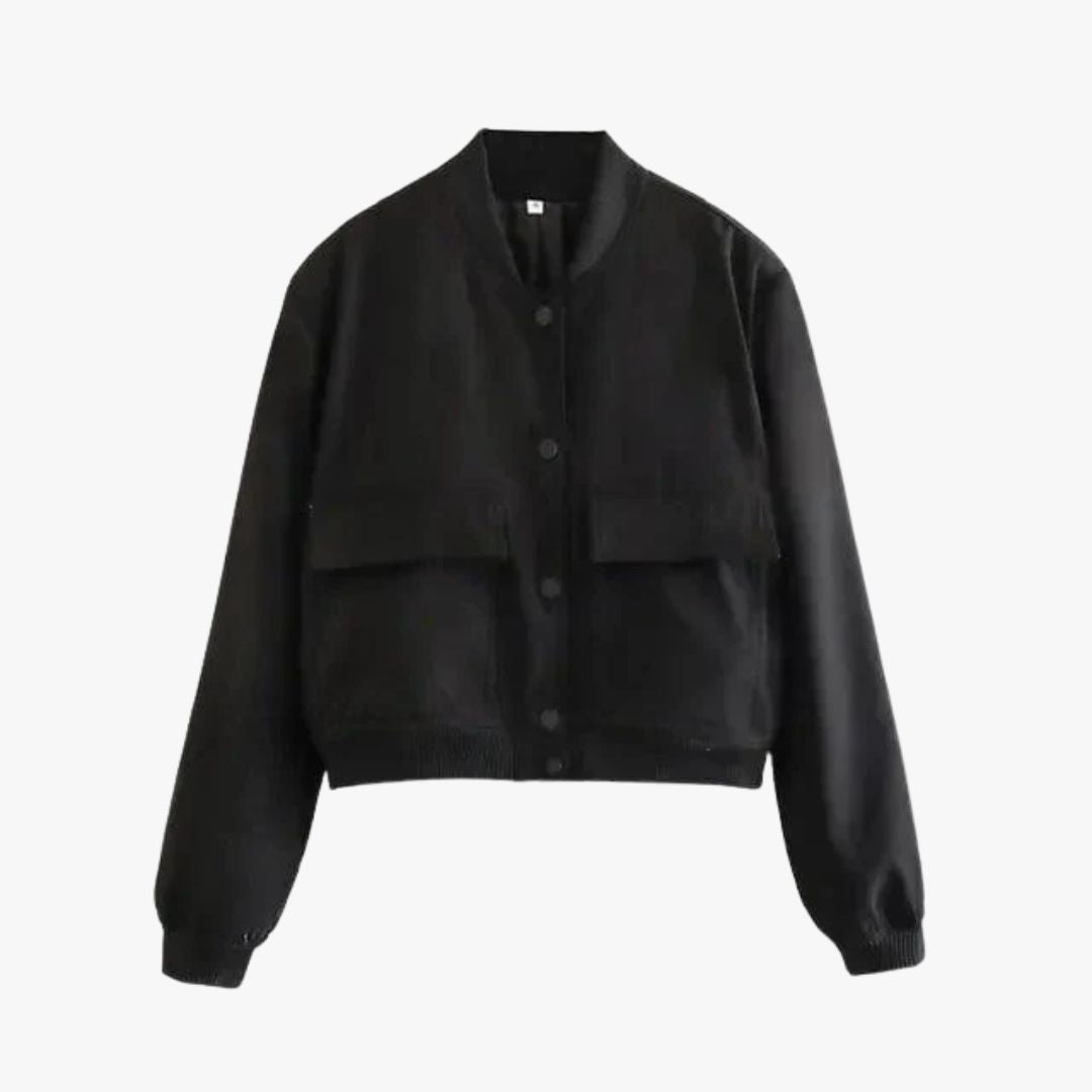 Jace & Rose Cropped Varsity Bomber Jacket Classic Button-Up Ribbed Collar & Cuffs Casual Fit for Women