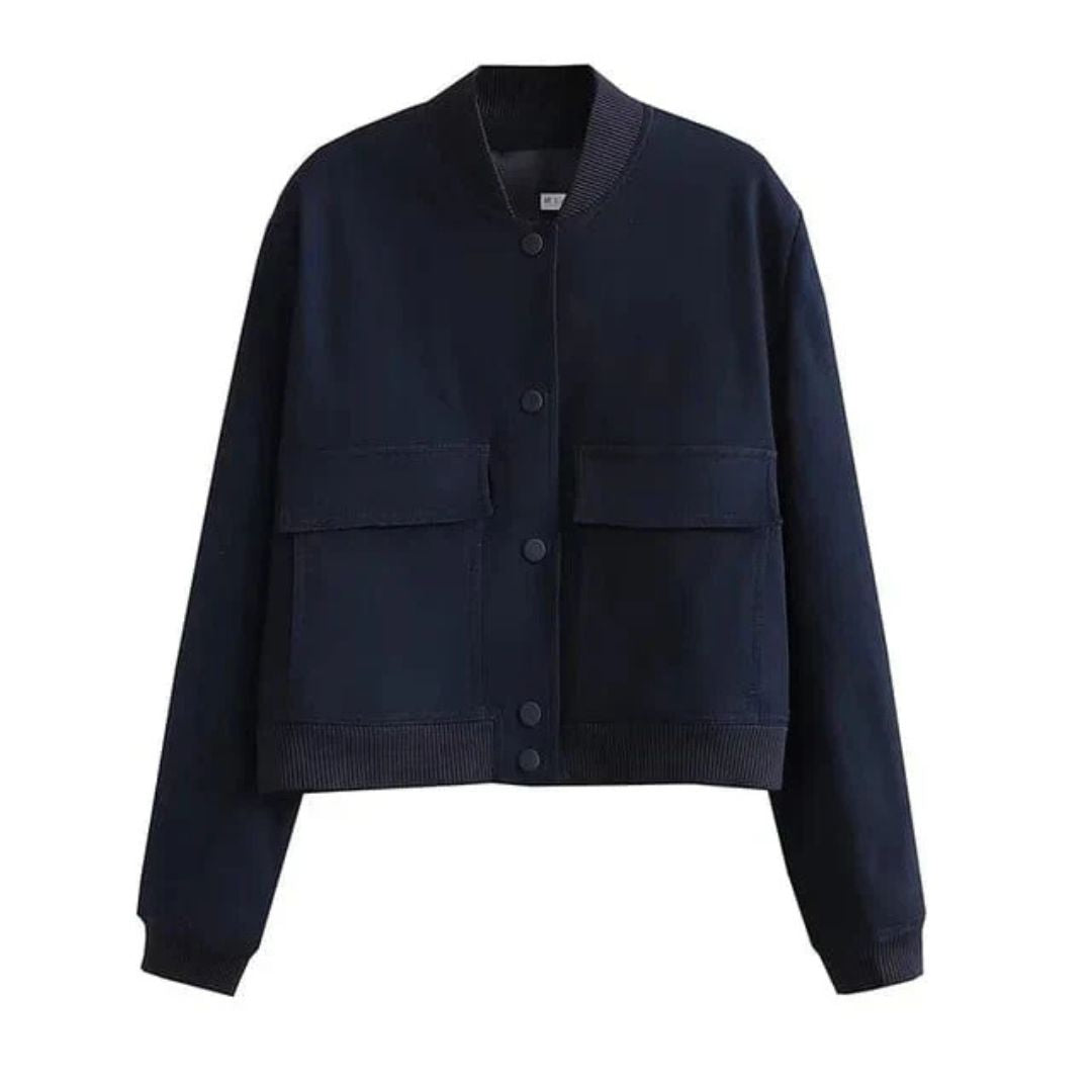 Jace & Rose Cropped Varsity Bomber Jacket Classic Button-Up Ribbed Collar & Cuffs Casual Fit for Women
