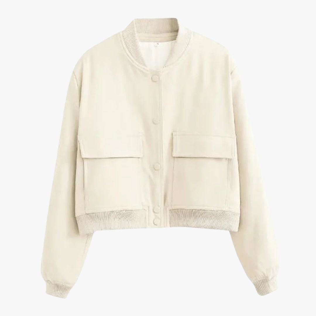 Jace & Rose Cropped Varsity Bomber Jacket Classic Button-Up Ribbed Collar & Cuffs Casual Fit for Women