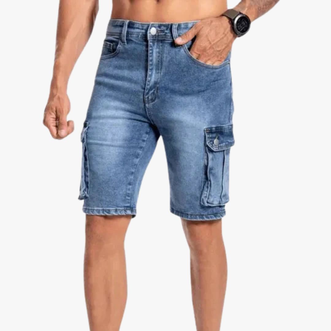 Jace & Rose Denim Cargo Shorts Durable Mid-Length Multiple Pockets Casual Fit for Men