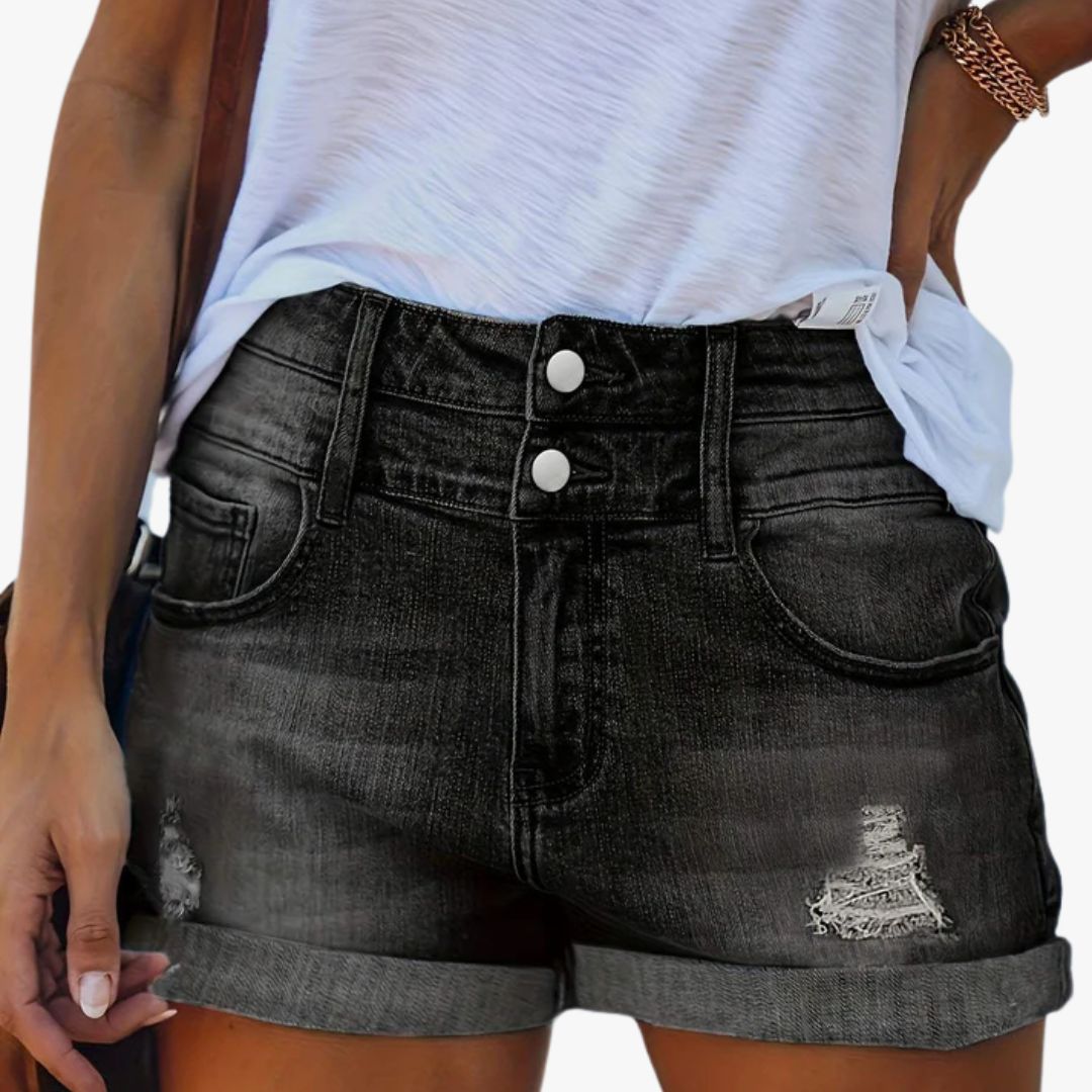 Jace & Rose Denim Shorts High Waist Cuffed Hem Distressed Casual Fit for Women