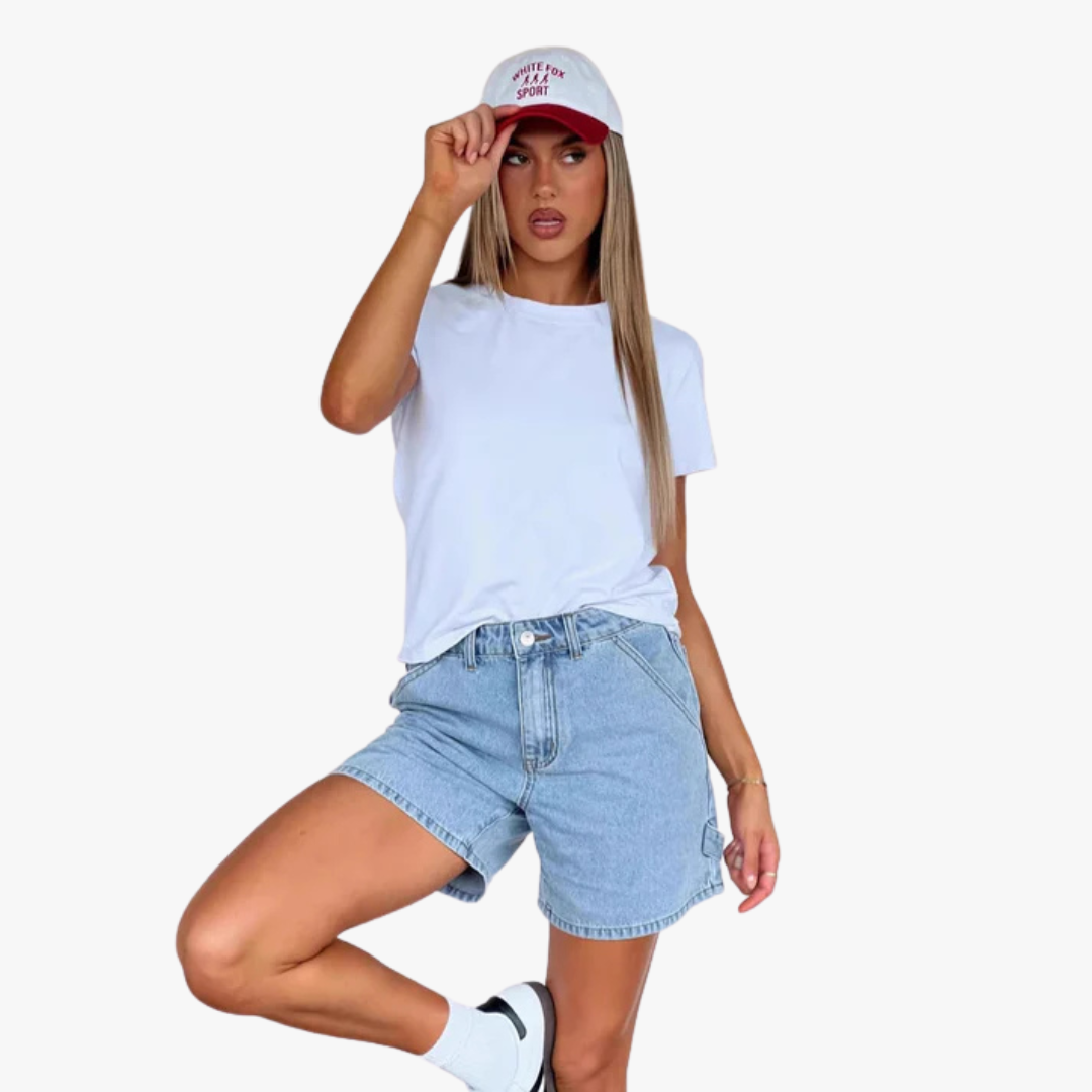 Jace & Rose Denim Shorts Mid-Rise Relaxed Fit 5-Pocket Button Fly Casual Wear for Women