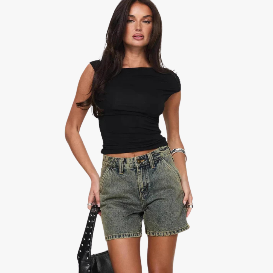 Jace & Rose Denim Shorts Mid-Rise Relaxed Fit 5-Pocket Button Fly Casual Wear for Women