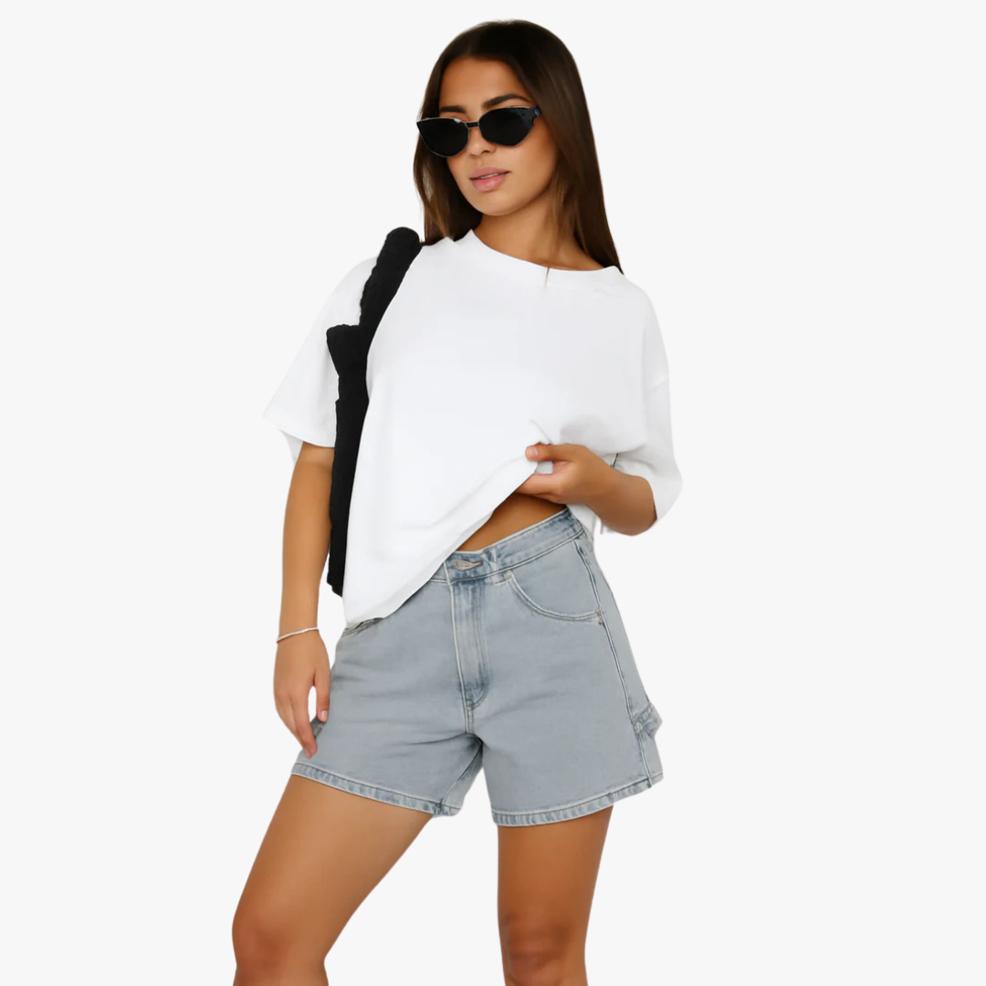 Jace & Rose Denim Shorts Mid-Rise Relaxed Fit 5-Pocket Button Fly Casual Wear for Women