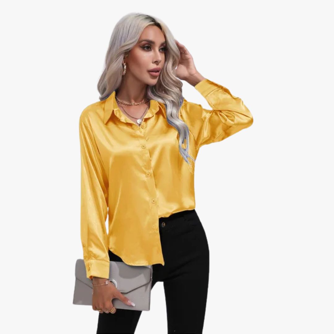 Jace & Rose Elegant Loose Satin Long Sleeve Blouse for Women