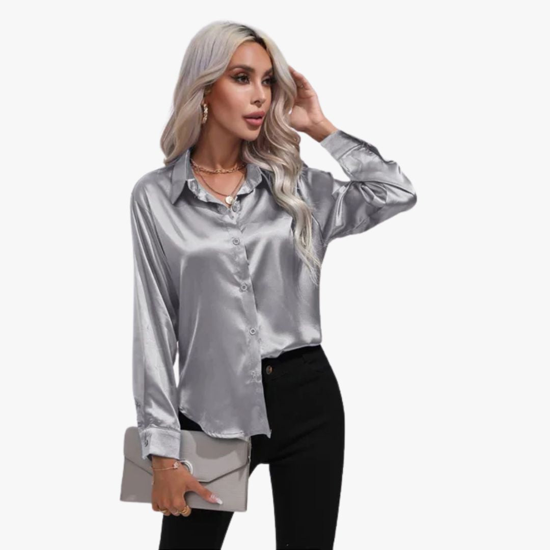 Jace & Rose Elegant Loose Satin Long Sleeve Blouse for Women