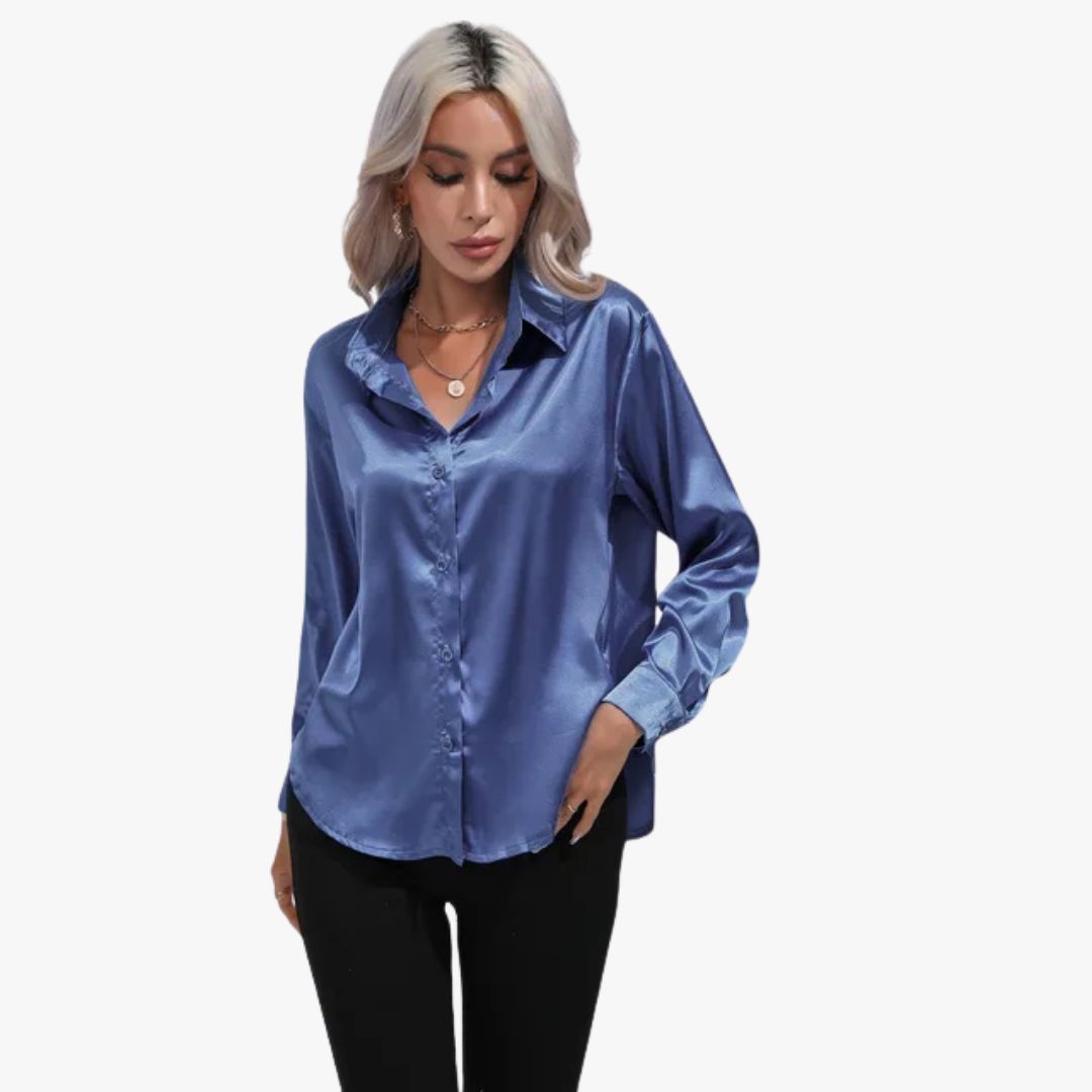 Jace & Rose Elegant Loose Satin Long Sleeve Blouse for Women