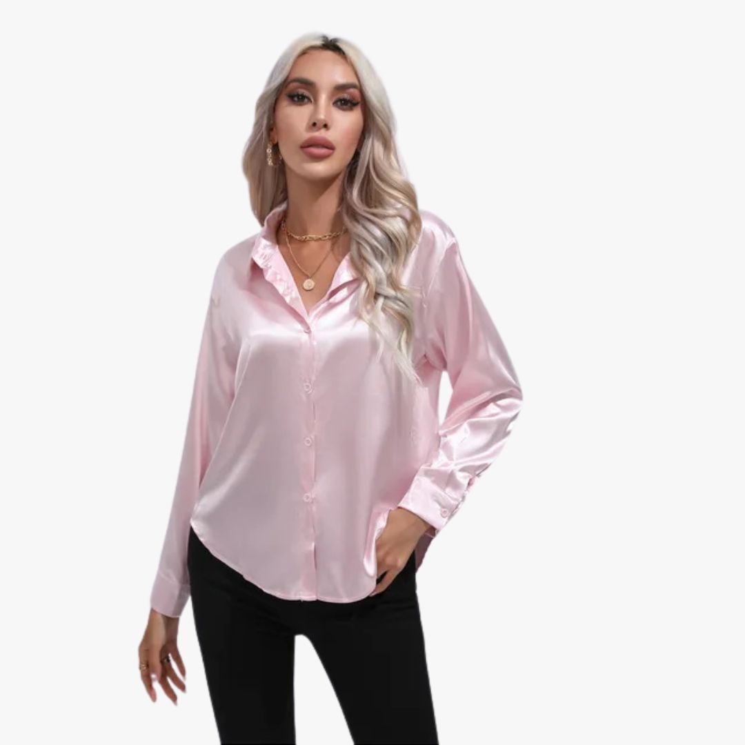 Jace & Rose Elegant Loose Satin Long Sleeve Blouse for Women