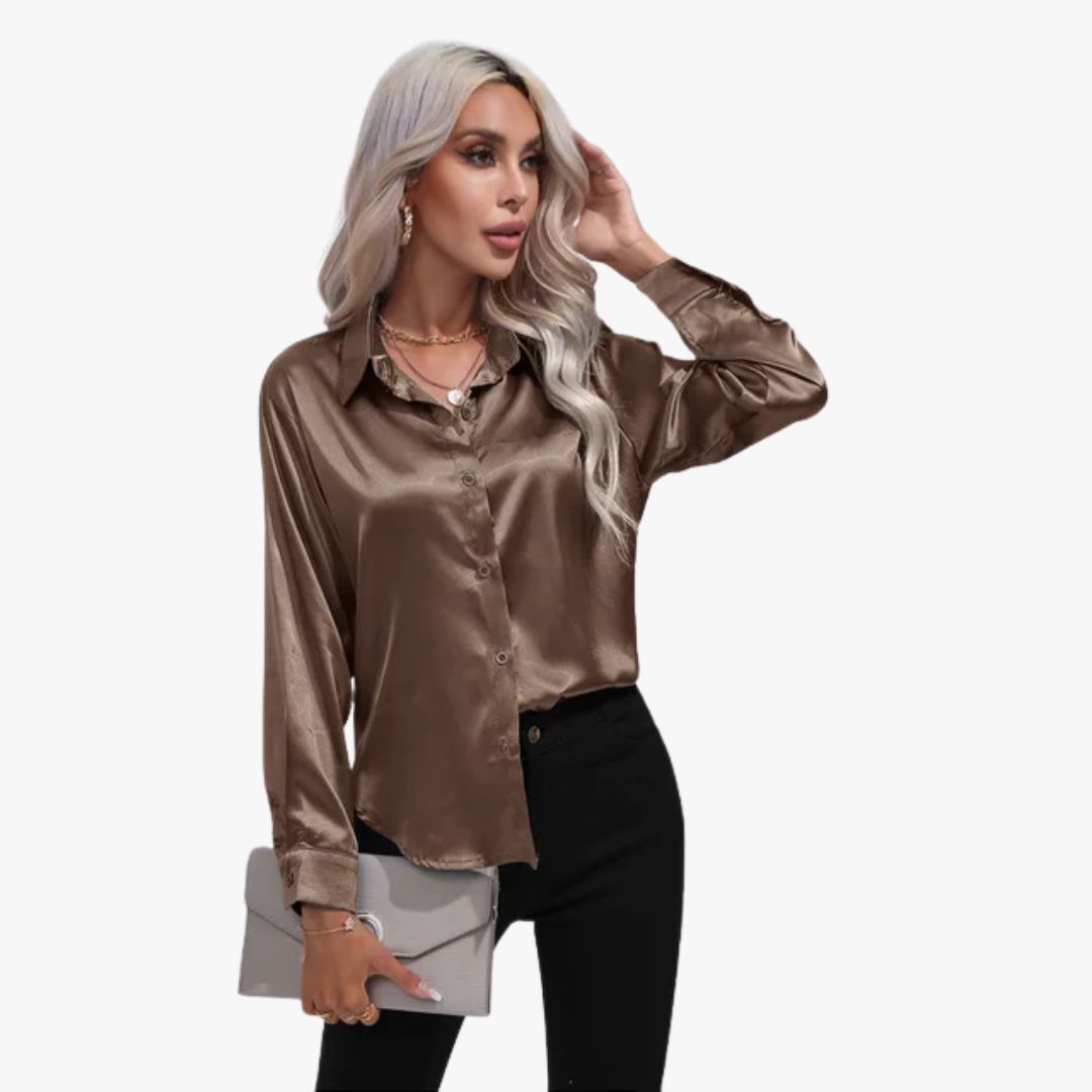 Jace & Rose Elegant Loose Satin Long Sleeve Blouse for Women