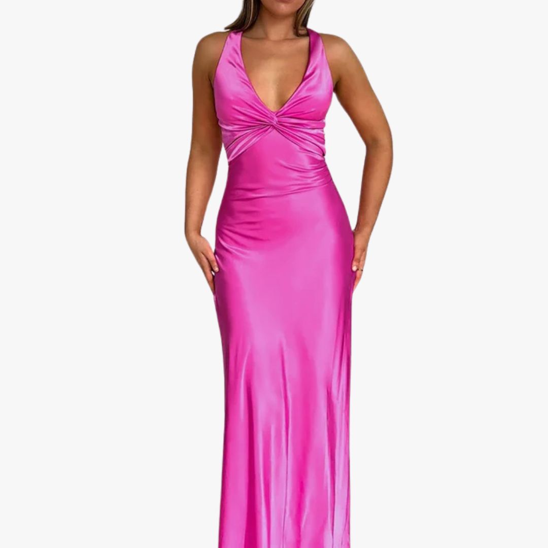Jace & Rose Evening Gown Satin Finish Sleeveless Halter Neck for Women