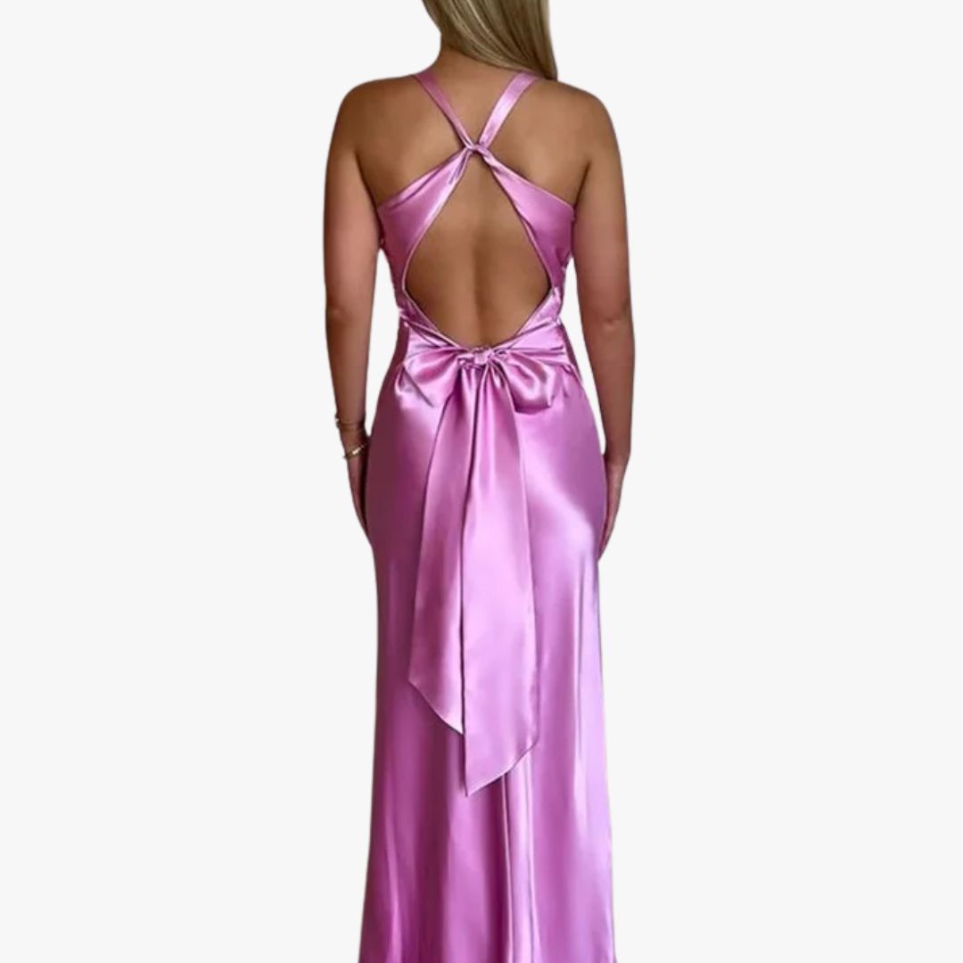 Jace & Rose Evening Gown Satin Finish Sleeveless Halter Neck for Women