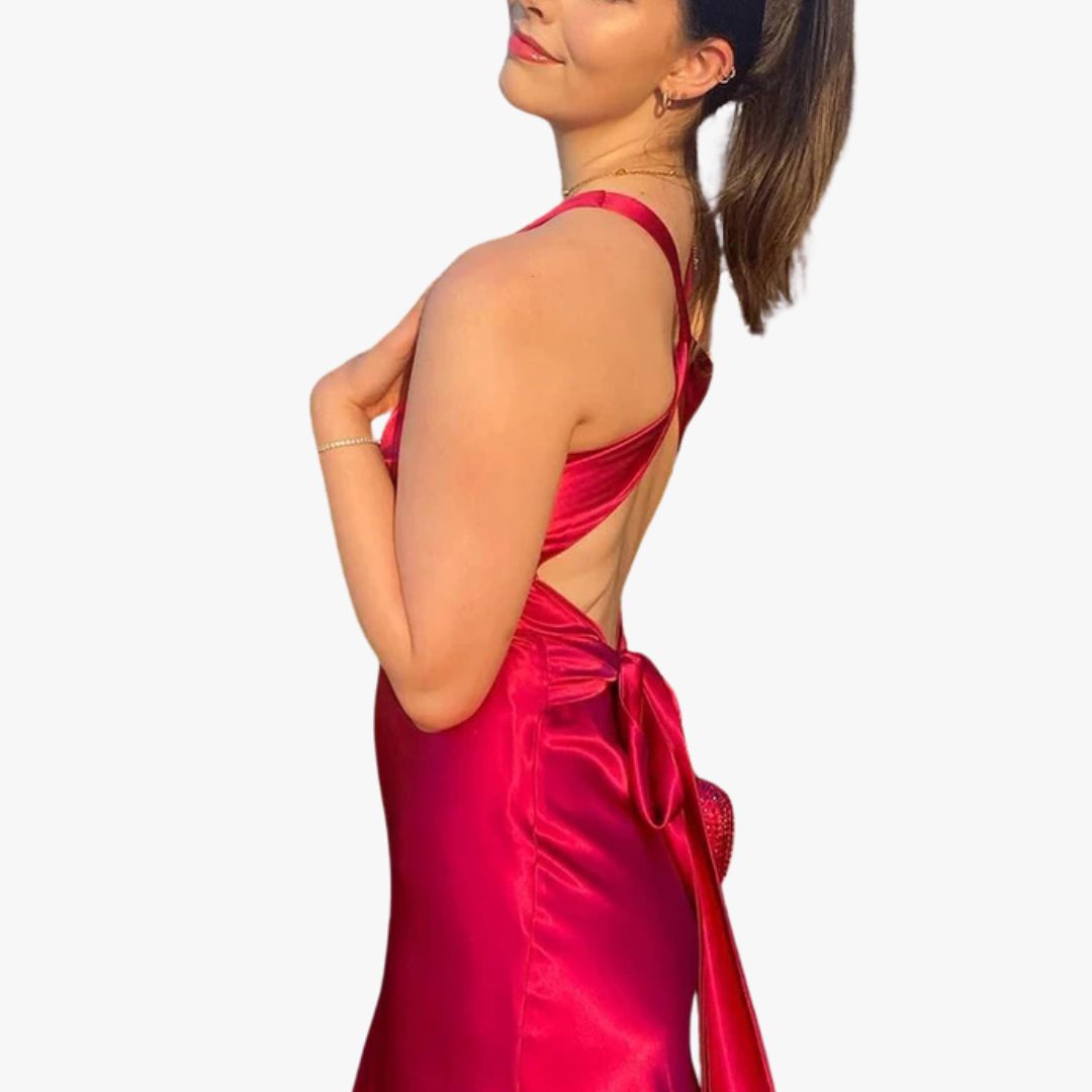 Jace & Rose Evening Gown Satin Finish Sleeveless Halter Neck for Women