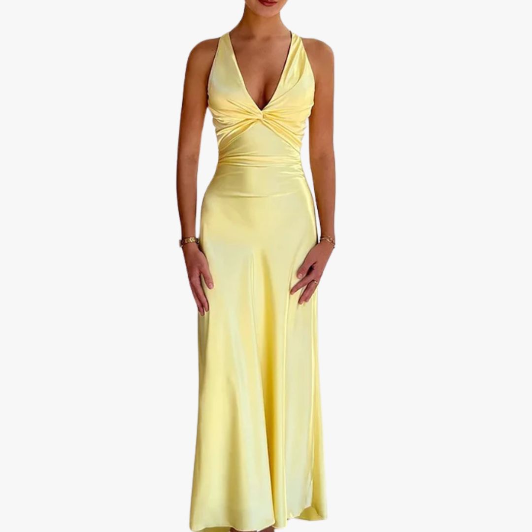 Jace & Rose Evening Gown Satin Finish Sleeveless Halter Neck for Women