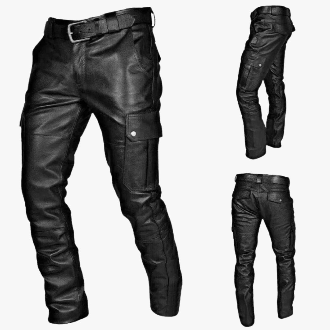 Jace & Rose Faux Leather Motorcycle Trousers with Cargo Pocket for Men