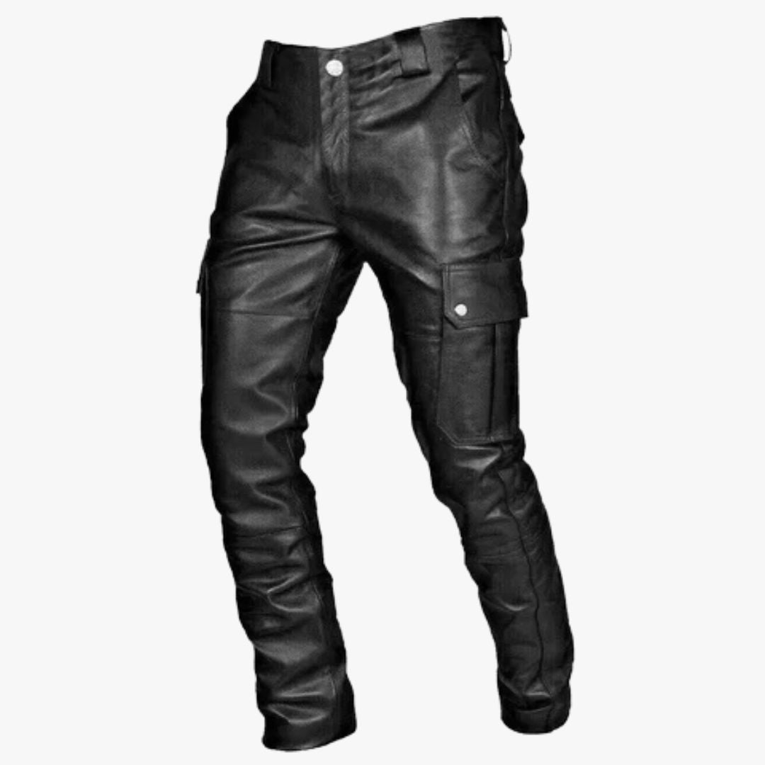 Jace & Rose Faux Leather Motorcycle Trousers with Cargo Pocket for Men